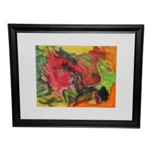 "Abstraction #3" Ruth Baumert Abstract Gouache Painting, Framed