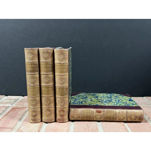 Traditional Antique Leather Wrapped Books, ‘Ancient History’ From Rollin & Other Authentic Sources - 4 Volume Set For Sale - Image 3 of 12