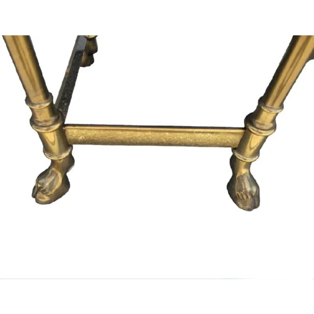 Milo Baughman Vintage Italian Brass Hooved Feet Glass Top Mid Century Modern Traditional Console Table For Sale - Image 4 of 11