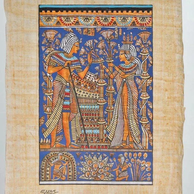 Abstract Vintage Egyptian Hieroglyphic Artwork on Sheer Linen by Essam For Sale - Image 3 of 5