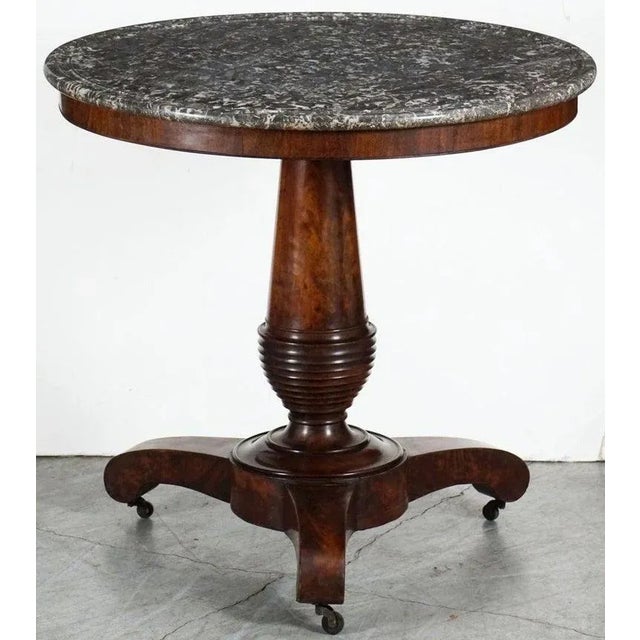 French Gueridon or Round Table of Flame Mahogany With Marble Top For Sale - Image 9 of 13