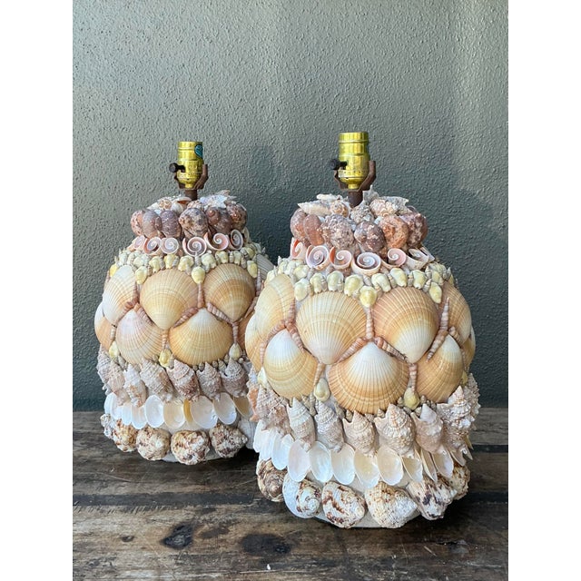 Vintage Shell Encrusted Lamps - A Pair For Sale In West Palm - Image 6 of 12