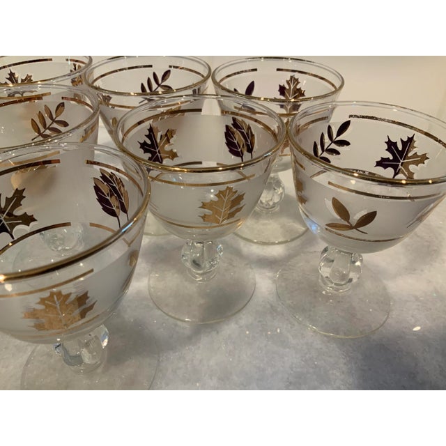 Mid 20th Century Libbey Gold Foliage Pedestal Glasses, a Set of 8 For Sale - Image 5 of 7