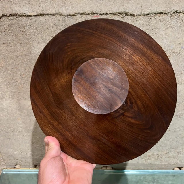 Mid-Century Modern 1960s Sculptural Art Plate Solid Walnut Wood Nakashima Era Signed For Sale - Image 3 of 9
