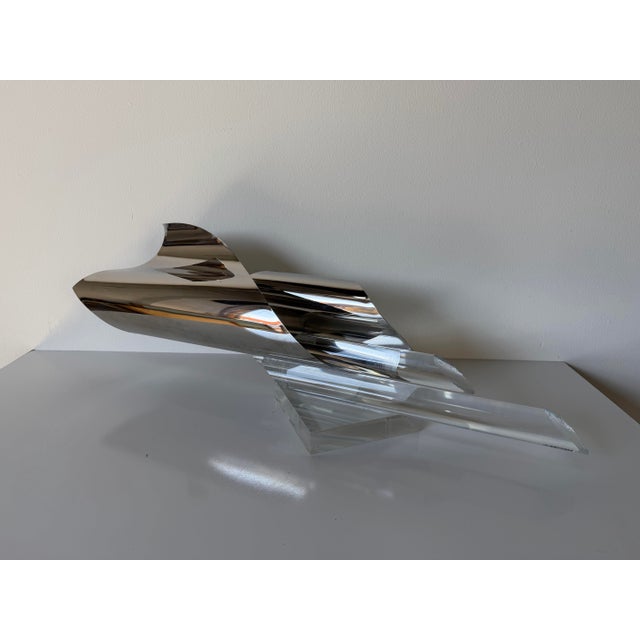 Dan Murphy Mirror Finish Stainless Steel and Lucite Abstract Sculpture, Signed For Sale - Image 11 of 12