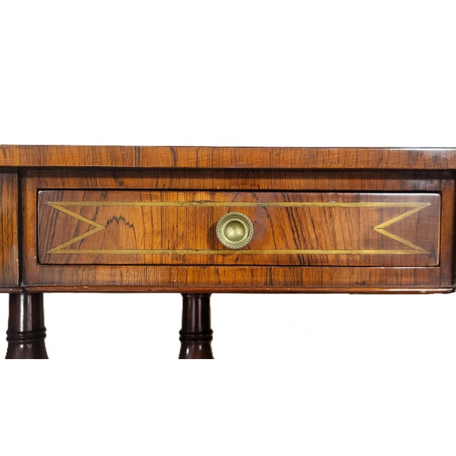 19th C English Regency Carved Brass Inlaid Rosewood Drop Leaf Sofa Table Desk For Sale - Image 15 of 18