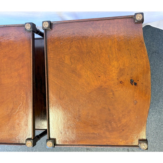 Vintage Regency Style Wood Three Tiered Library Side Tables on Casters- A Pair For Sale - Image 12 of 18