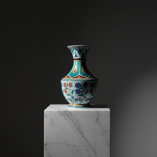 Handmade Ceramic Vase (30cm) – Turquoise & Terracotta Floral Design – Textured Iznik Decor For Sale - Image 9 of 9