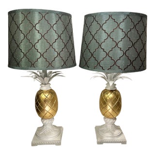 Vintage Pineapple Table Lamps Newly Painted White and Hand Gilded - a Pair For Sale