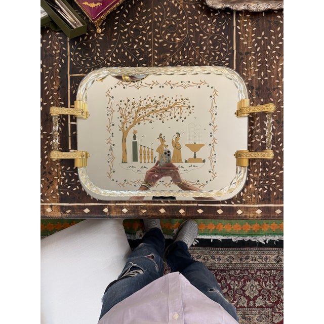 Antique Italian Venetian Mirror Tray With Gilt Metal Handles and Gold Flecking For Sale - Image 11 of 11