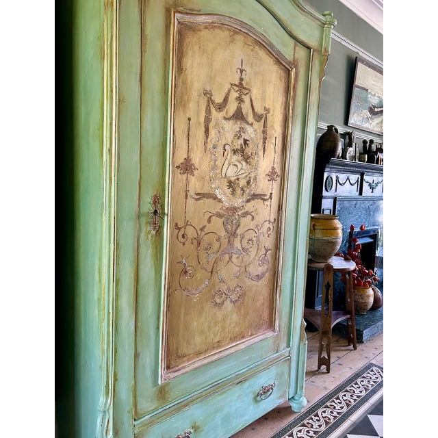 Wood Vintage Painted Armoire with Chinoiserie, 1920s For Sale - Image 7 of 16