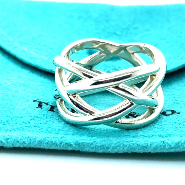 2020s Tiffany & Co. Sterling Silver Braided Knot Wide Ring 9.3g, Size 7.25 For Sale - Image 5 of 6