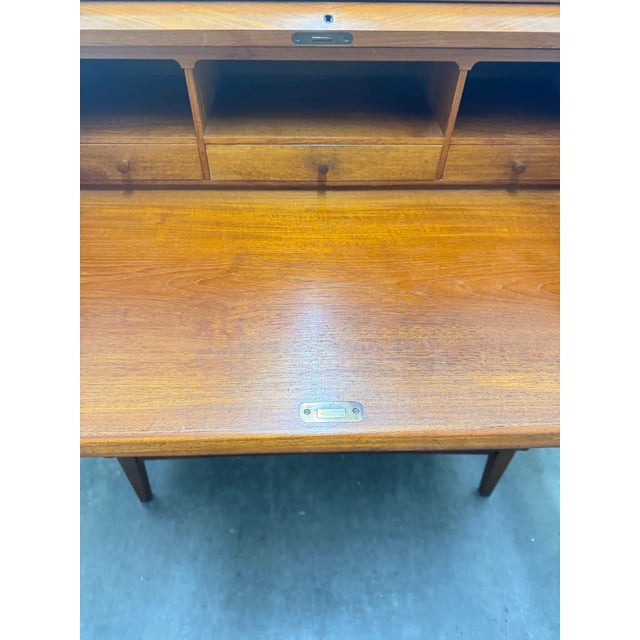 Mid 20th Century Mid 20th Century Swedish Modern Teak Roll Top Desk With Fitted Compartment For Sale - Image 5 of 15