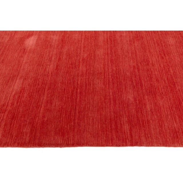 Apadana's Modern Gabbeh Hand-Loom Wool Area Rug in Crimson Red For Sale In New York - Image 6 of 10