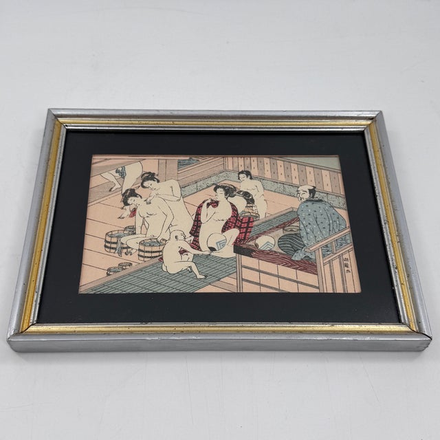Vintage Japanese Woodblock Bathhouse Scene After Torii Kiyonaga For Sale In Tampa - Image 6 of 9