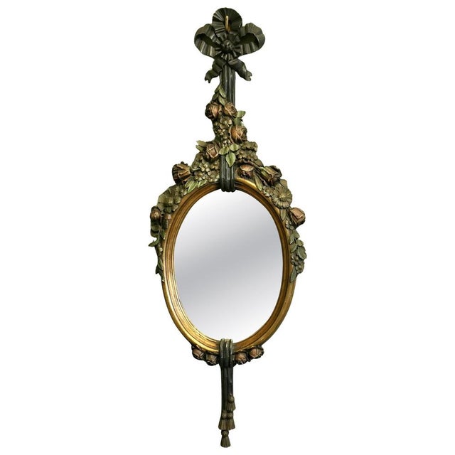 Brown Vintage French Oval Mirror, 1920 For Sale - Image 8 of 8