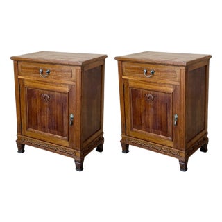 French Art Deco Marble Top Nightstands or Bedside Cabinets in Walnut, 1930, A Pair For Sale