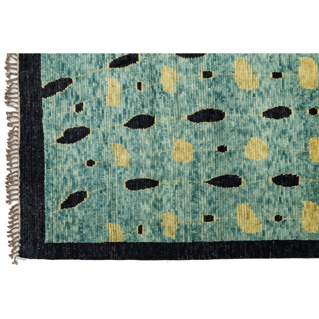 Azure Rain Modern Abstract Teal & Gold Moroccan Style Wool Rug 10x14 For Sale - Image 9 of 12