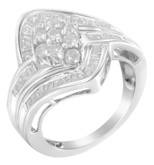 10K White Gold Diamond Bypass Cluster Ring (1 Cttw, I-J Color, I2-I3 Clarity) - Size 7 EVS1010