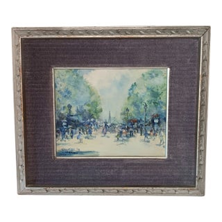 VTG Street Scene #2 Impressonist Painting Purple Velvet Matt Silver Frame 1978 For Sale