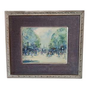 VTG Street Scene #2 Impressonist Painting Purple Velvet Matt Silver Frame 1978