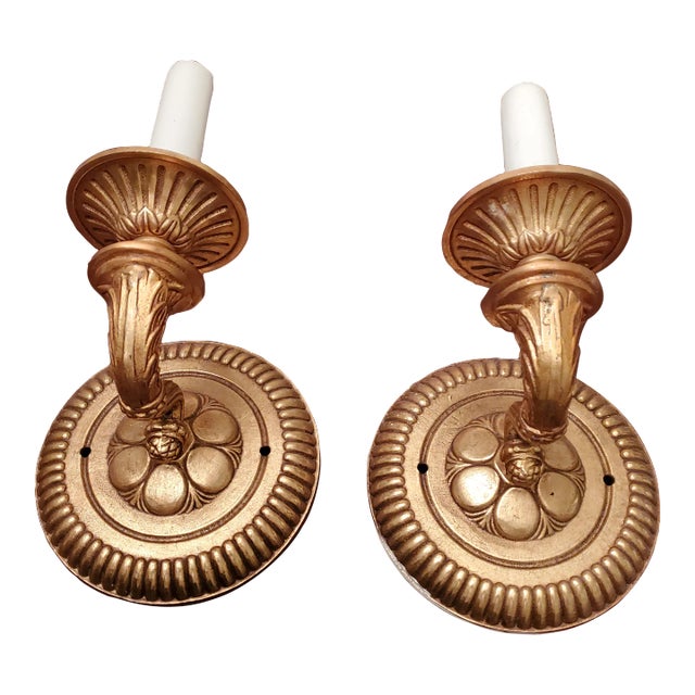1920s E F Caldwell Style Art Deco Gilt Gold Sconces - a Pair For Sale