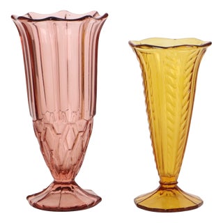 Art Deco Colored Glass Vases, 1930s, Set of 2 For Sale