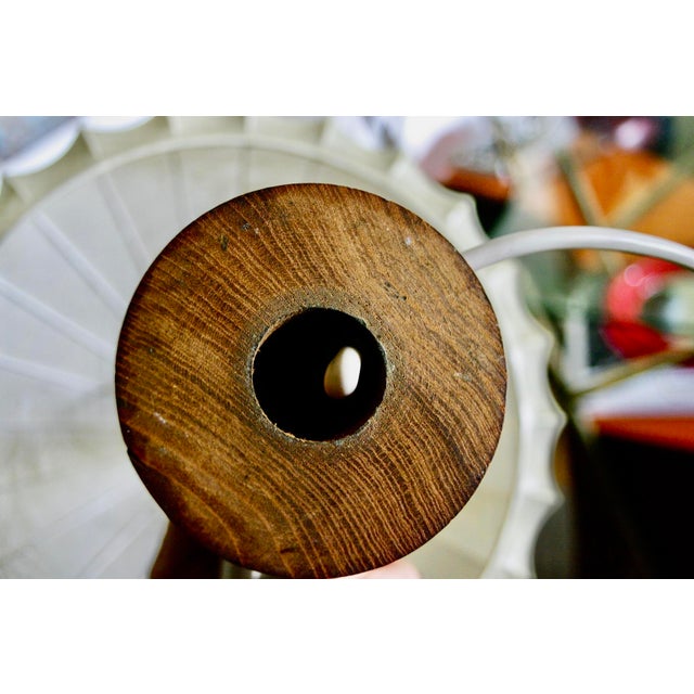 Beige Cocoon Lamp with Teak Base from Goldkant Leuchten, 1960s For Sale - Image 8 of 9