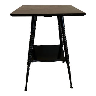 1900s Antique Arts & Crafts Black Wooden Side Table With Spindle Legs For Sale