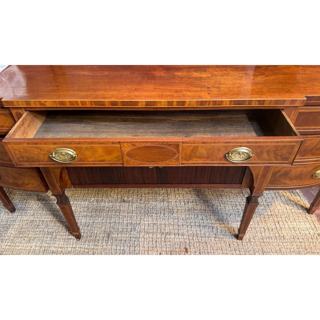 English Georgian Revival Mahogany & Satinwood Inlaid Tambour Sideboard, Late 19C For Sale - Image 12 of 12