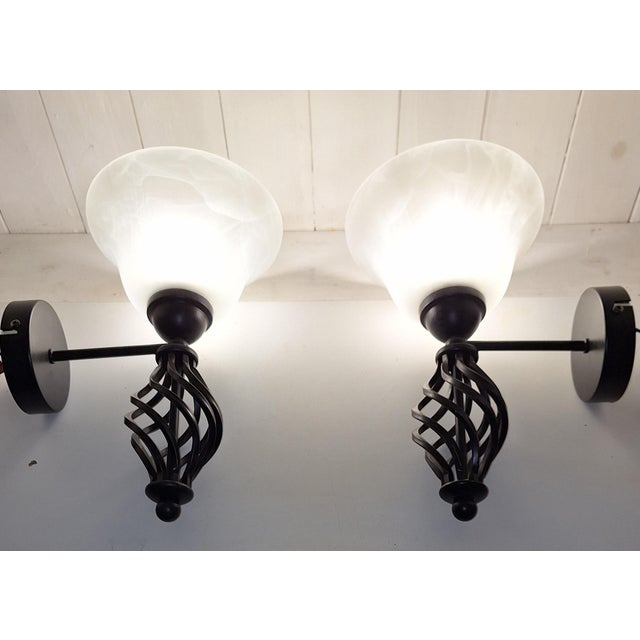 Black Vintage Wall Lamps with Black Metal Frame and Marbled White Glass Shade by Crestano, 2000s, Set of 2 For Sale - Image 8 of 8