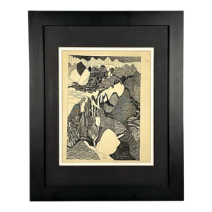 Vintage Pen & Ink Abstract Art by Bill Hinz - MCM Framed Artwork