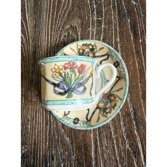 Villeroy & Boch 1990s Villeroy Boch Castellina Cups Saucers Citta Campagna Floral Fruit Coffee Tea - Set of 6 For Sale - Image 4 of 9