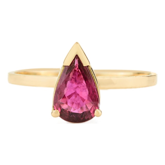 VRJewels Bezel Set Teardrop Ruby Solitaire Ring Size 5 in 14k Yellow Gold For Sale