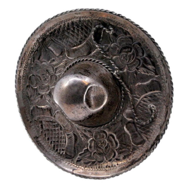 Mexican Hat in Silver with Corded Application and Relief Engravings For Sale