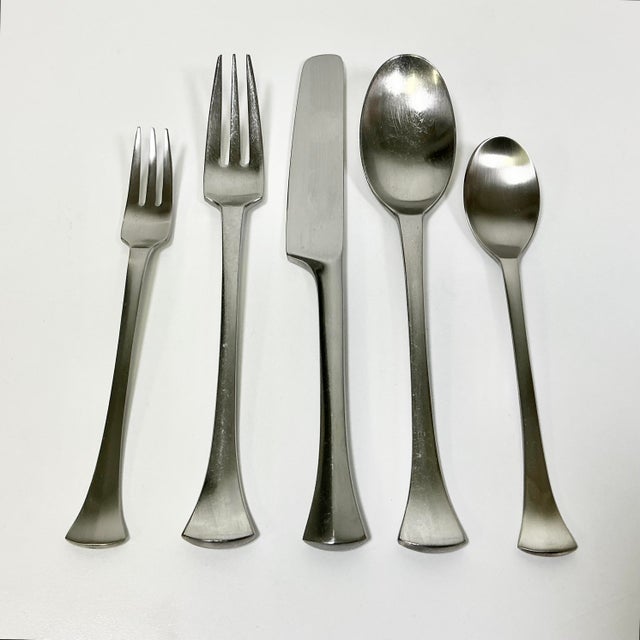 Mid-Century Modern 1986 Vintage Danish Boho Chic Dansk Thistle Stainless Steel Flatware, 8 Place Setting - 42 Total Pieces For Sale - Image 3 of 14
