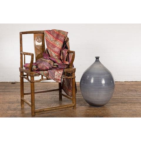 Prem Collection Hand Crafted Artisan Vase with Narrow Mouth and Blue Grey Glaze For Sale In New York - Image 6 of 12