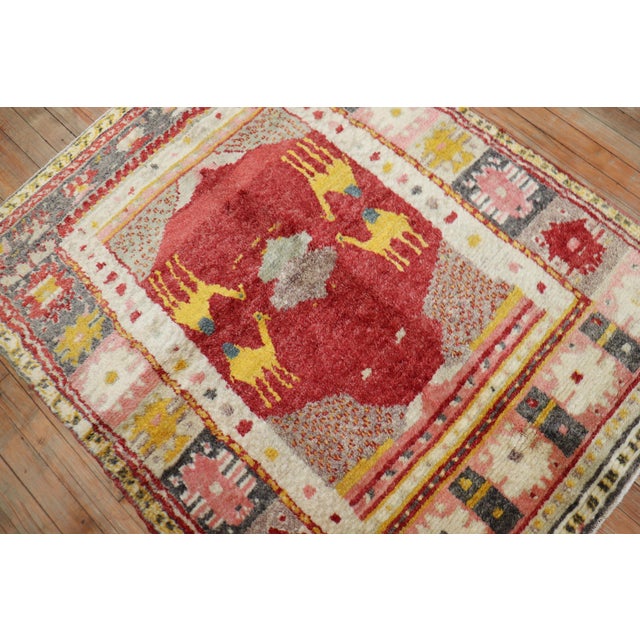 Early 20th Century Zabihi Collection Turkish Anatolian Animal Small Square Rug - 3'9" x 4'7" For Sale - Image 4 of 8