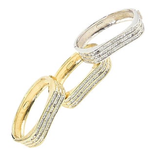 Wave Two Tone Stackable Crystal Bangle Bracelet Set of 3 For Sale