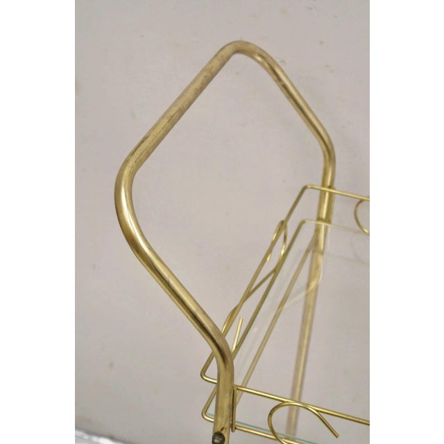 Mid 20th Century Vintage Mid Century Modern Gold Metal 2 Tier Rolling Bar Tea Cart Server For Sale - Image 5 of 12