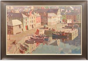Gyrth Russell, Before the Hot Day Brightens to Blue (Mevagissey Harbour, Cornwall), 1950s, Oil on Canvas