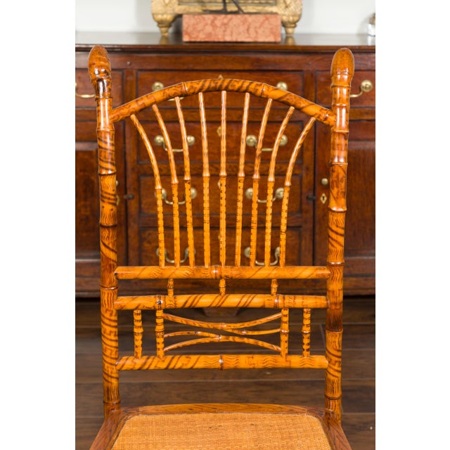 English 1890s Bamboo Slipper Chair with Fan Back, Rattan Seat and Casters For Sale In Atlanta - Image 6 of 12