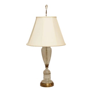 Vintage Etched Glass Lamp with Shade For Sale