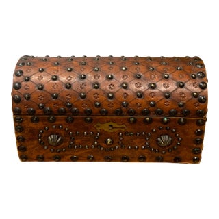 Mid 20th Century Vintage Studded Leather Dome-Top Chest For Sale