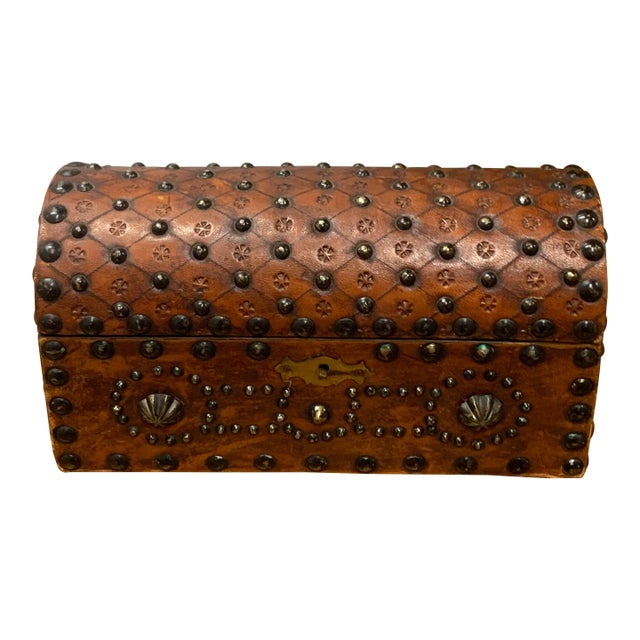 Mid 20th Century Vintage Studded Leather Dome-Top Chest For Sale