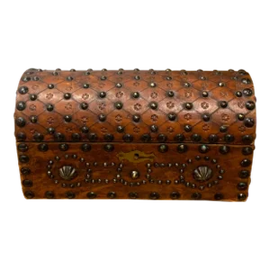 Mid 20th Century Vintage Studded Leather Dome-Top Chest