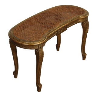 French Louis XV Antique Gilt Wood Cane Seat Vanity Bench For Sale