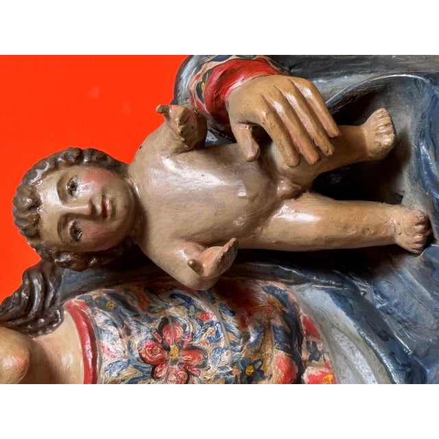 Spanish Virgin and Child in Polychrome Wood on Cloud with Cherubs For Sale - Image 10 of 12