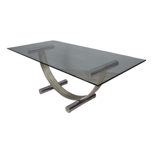 Vintage Metal, Brass, and Glass Table by Renato Zevi, 1970s For Sale