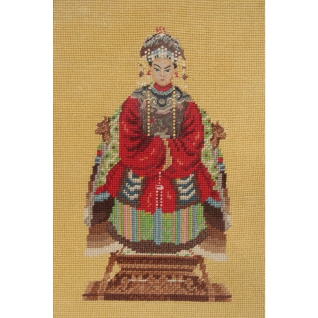 Vintage Framed Needlepoint Chinese Empress For Sale In Philadelphia - Image 6 of 12